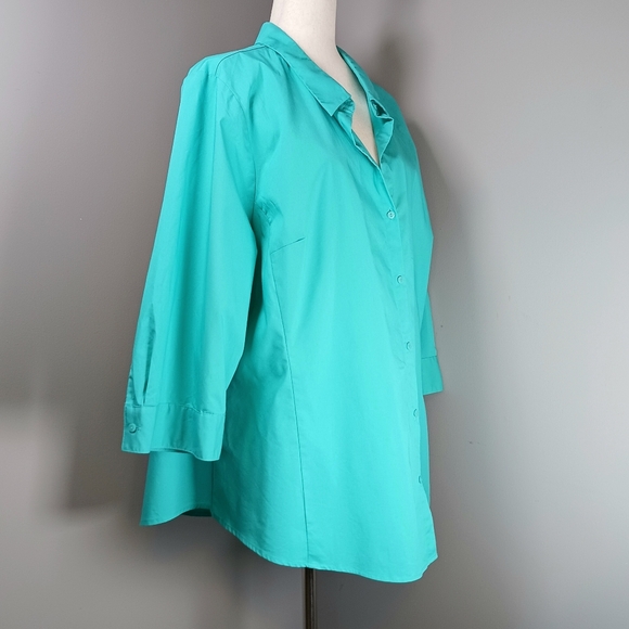 WORTHINGTON Button Down Blouse Classic Fit Cotton Blend ¾ Sleeve Teal Size 3X - Picture 2 of 7